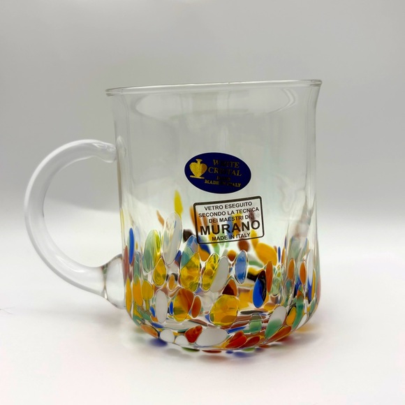 Murano Other - Murano White Crystal Confetti Studio Art Glass Mug NWT
